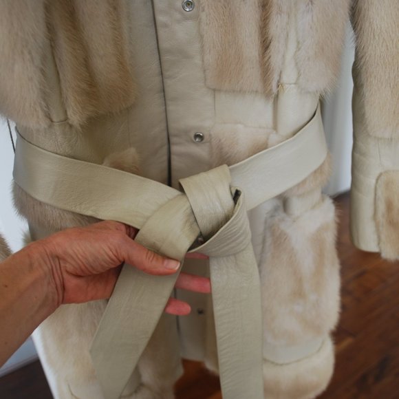 Schlampp's Two Tone Beige Mink & Leather Coat - Picture 9 of 14